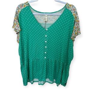 Matilda Jane Dream Chasers Free to Be Teal and Pastel Floral Top